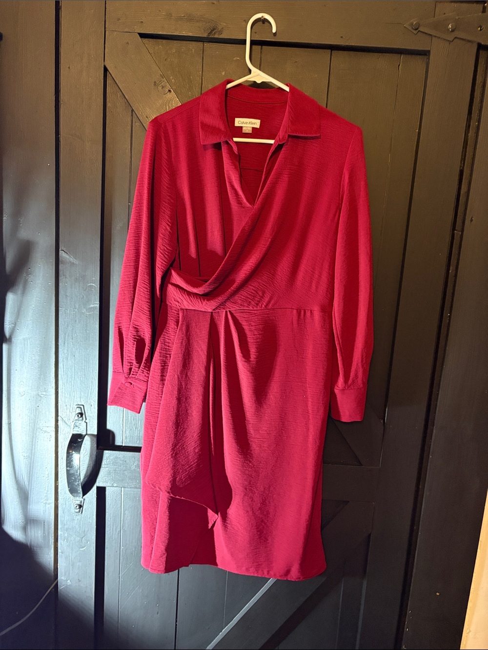 Calvin Klein Deep Raspberry Long-Sleeve Draped Wrap Dress
